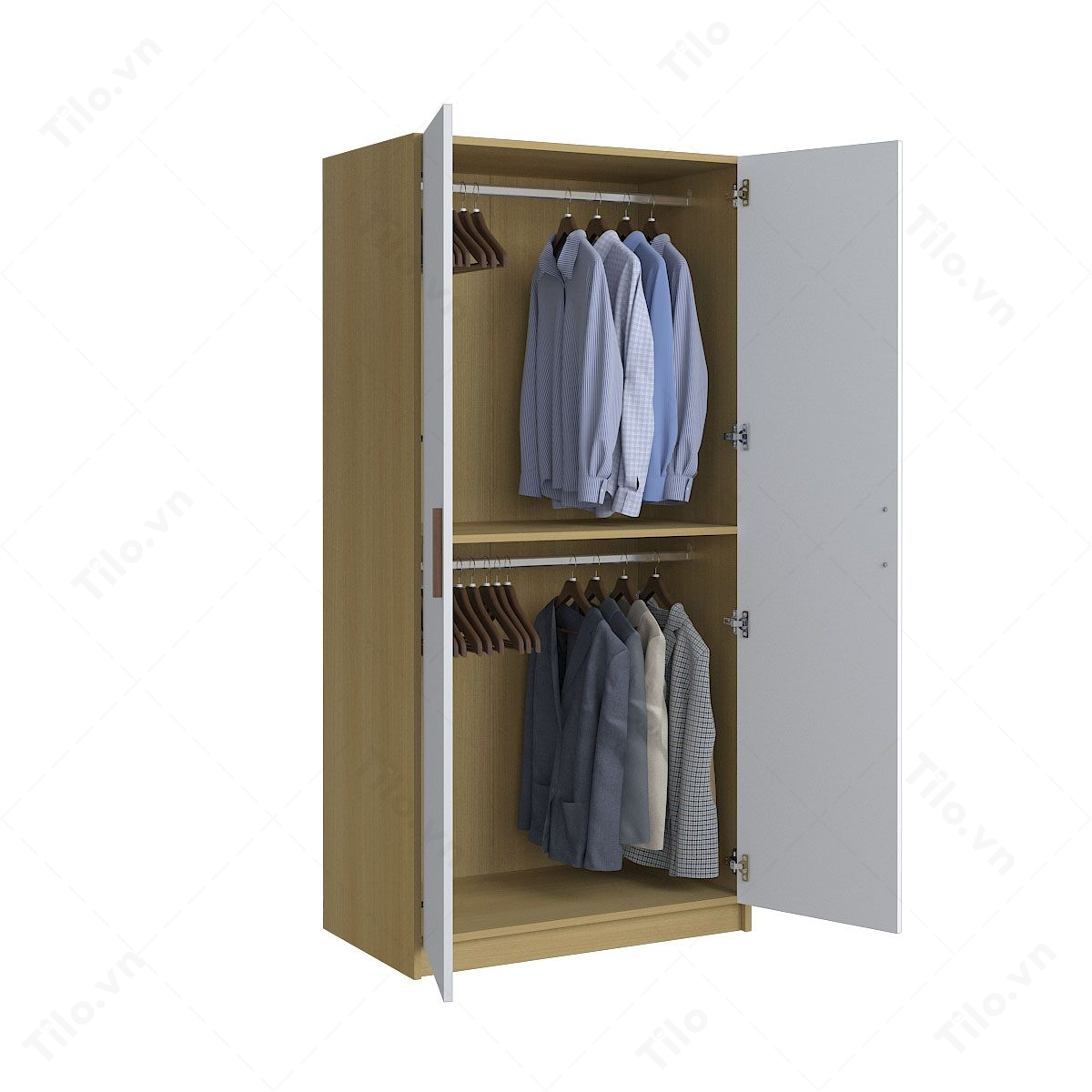 Mẫu tủ quần áo 2 cánh 2 tầng treo tiện dụng